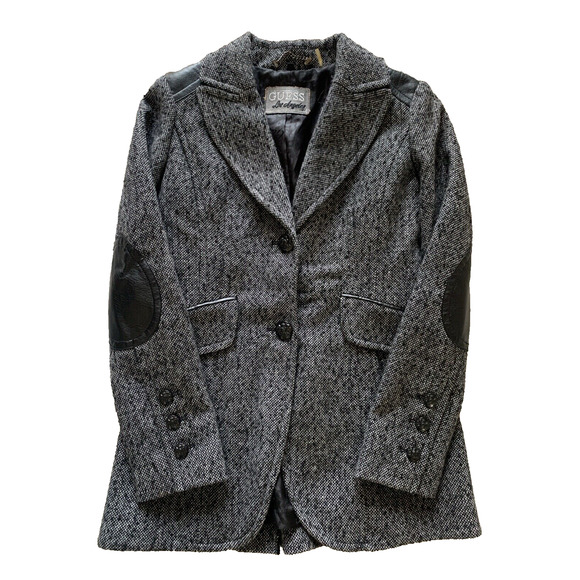 Guess Los Angeles 1981 Blazer Womens Small Leather Trim Wool Hipster Sports Coat - Picture 1 of 16